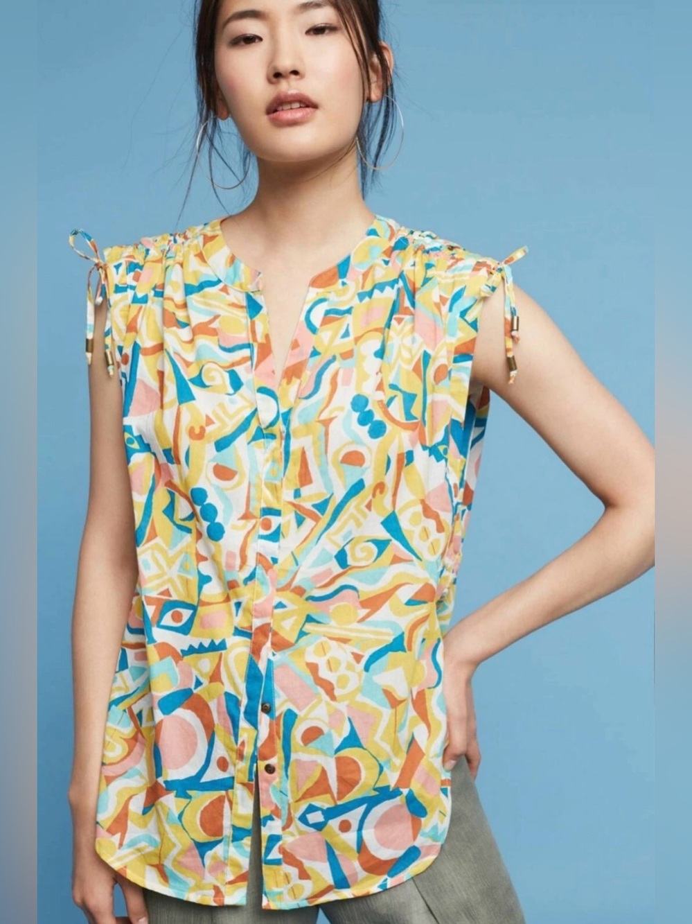 Anthropologie Danielle Kroll Print Sleeveless Blouse